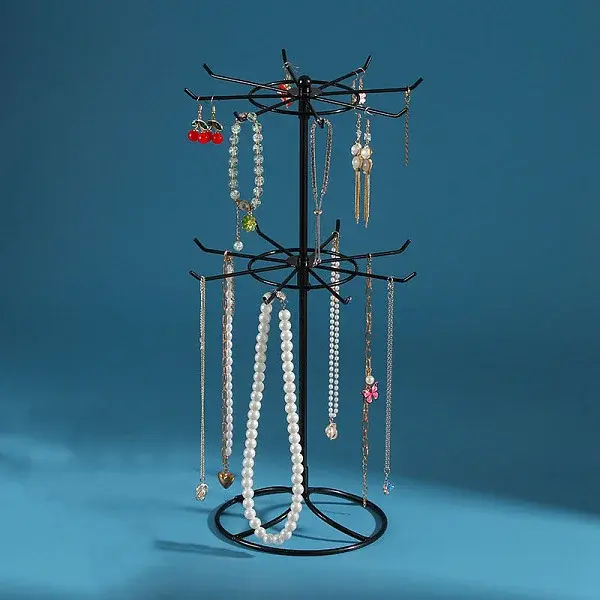 2-Tier Rotatable Iron Jewelry Display Organizer Holder for Necklaces