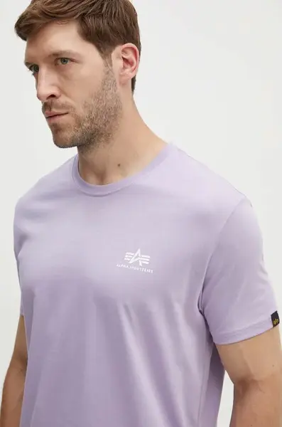 Bavlněné tričko Alpha Industries fialová barva, s potiskem