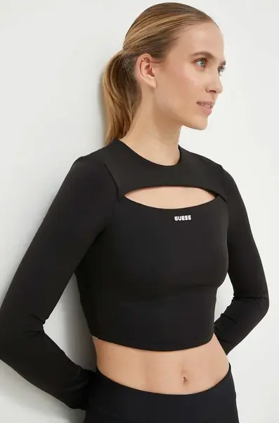 Tričko s dlouhým rukávem Guess černá barva