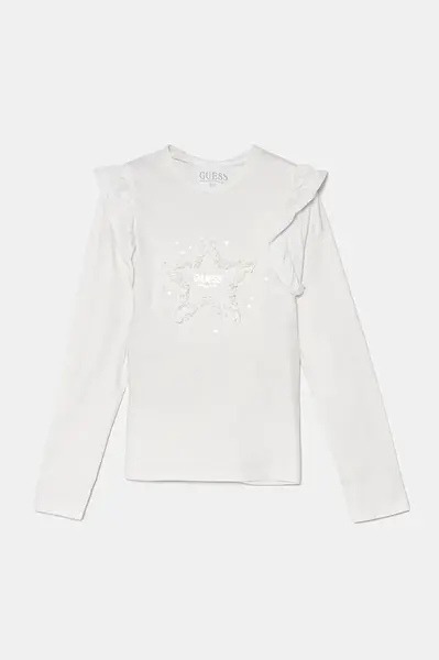 Dětské tričko s dlouhým rukávem Guess béžová barva, K4BI12 J1314