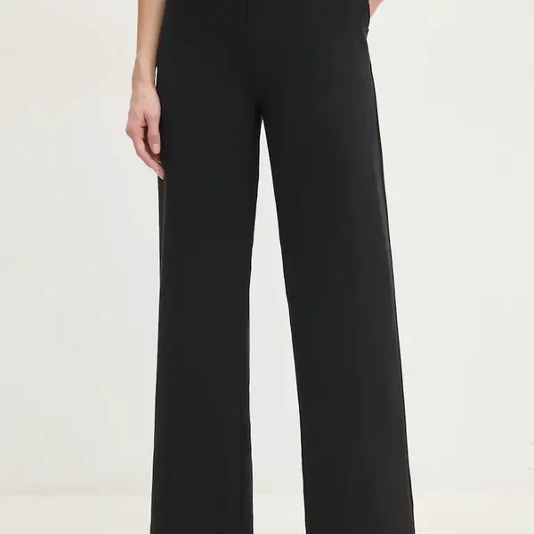 Kalhoty Tommy Hilfiger dámské, černá barva, jednoduché, high waist, WW0WW45445