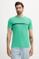Bavlněné tričko BOSS T-Shirt RN Slim Fit pánské, tyrkysová barva, s potiskem, 50517970