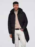 Ombre Men's long quilted winter jacket with hood - black