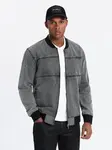 Ombre Men's denim bomber jacket with stone wash effect - grey