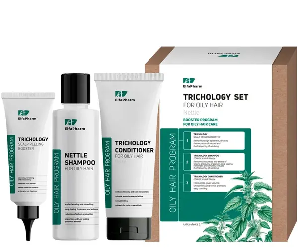 Sada pro péči o vlasy a pokožku se sklonem k nadměrné tvorbě kožního mazu Elfa Pharm Trichology For Oily Hair + dárek zdarma