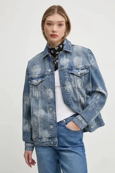 Džínová bunda Karl Lagerfeld Jeans dámská, modrá barva, přechodná, oversize, A1W14014