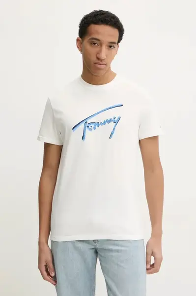 Tričko Tommy Jeans béžová barva, s potiskem, DM0DM21109