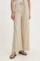 Kalhoty s lněnou směsí Answear.LAB béžová barva, široké, high waist