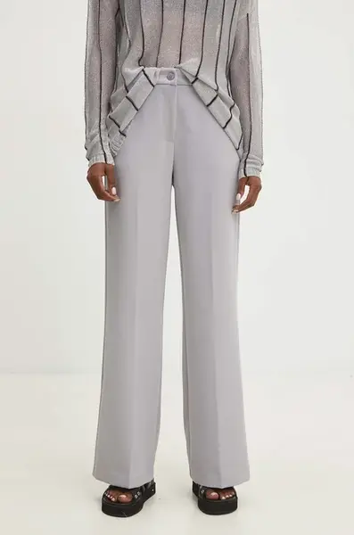 Kalhoty Answear.LAB dámské, šedá barva, jednoduché, high waist