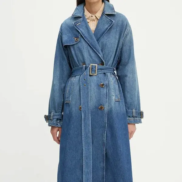 Džínový kabát Levi's dámský, tmavomodrá barva, přechodný, dvouřadový, A8976