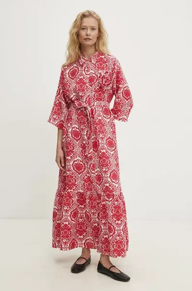 Lněné šaty Answear.LAB červená barva, maxi
