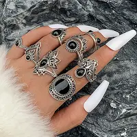 8Pcs 8 Style Alloy Enamel Finger Rings Set