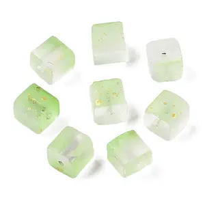 Frosted Glass Beads with Golden Glitter Powder