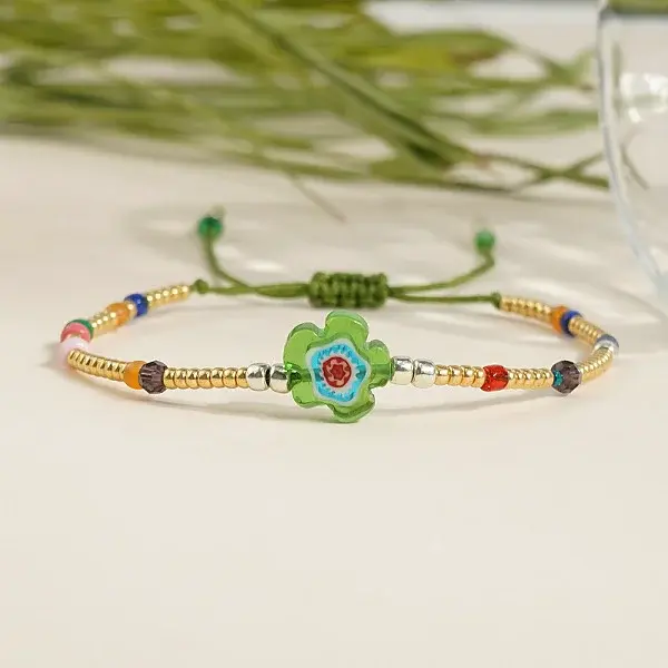 Flower Galss Seed Bead & Glass Beads Braided Bead Bracelets