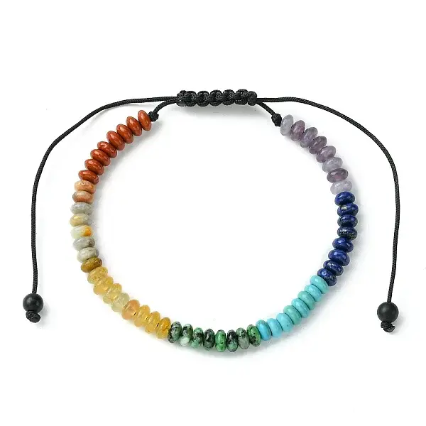 Natural & Synthetic Mixed Gemstone Flat Round Braided Bead Bracelet