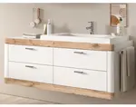 Závěsná koupelnová skříňka s umyvadlem Laredo, bílá/dub nox