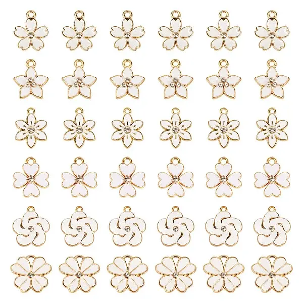 48Pcs 6 Styles Alloy Enamel Pendants