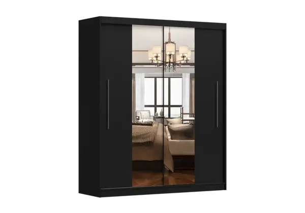 Šatní skříň Rico I Barva korpusu: Černá, Dveře: Černé