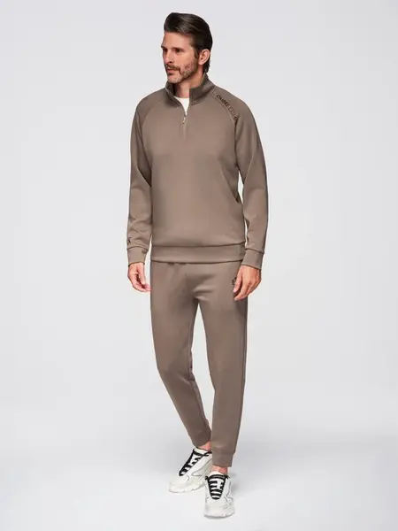 Ombre Men's sweat set sweatshirt with stand-up collar + jogger pants - gray