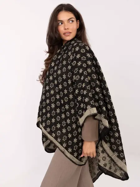Černé-béžové pončo s květinovým vzorem