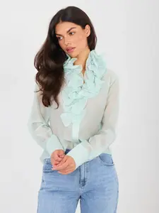 Šifonová halenka s volány v mentolové barvě