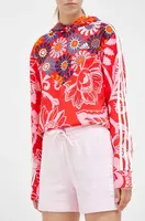 Bavlněné šortky adidas růžová barva, s potiskem, high waist, IC6877