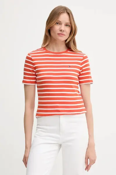 Bavlněné tričko Tommy Hilfiger dámské, bílá barva, WW0WW40587