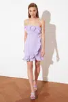 Trendyol Lilac setrvačník Detailní večerní šaty