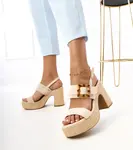Gemre Beige block heel sandals decorated with a buckle Elevira