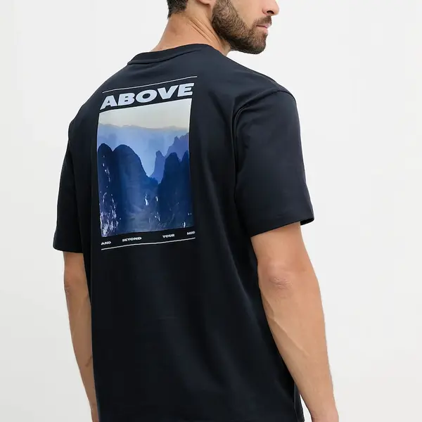 Bavlněné tričko BOSS Orange pánské, tmavomodrá barva, s potiskem, 50547087