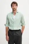 Lněná košile Polo Ralph Lauren pánská, zelená barva, regular, s italským límcem, 710974546