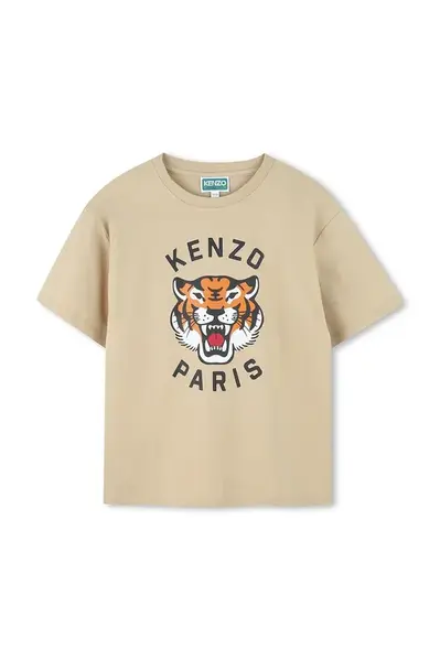 Dětské bavlněné tričko Kenzo Kids béžová barva, s potiskem, K61505