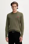 Bavlněný svetr HUGO zelená barva, 50475083