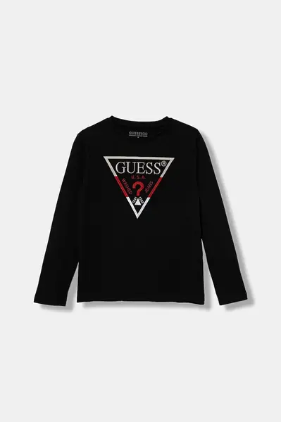 Dětské bavlněné tričko s dlouhým rukávem Guess