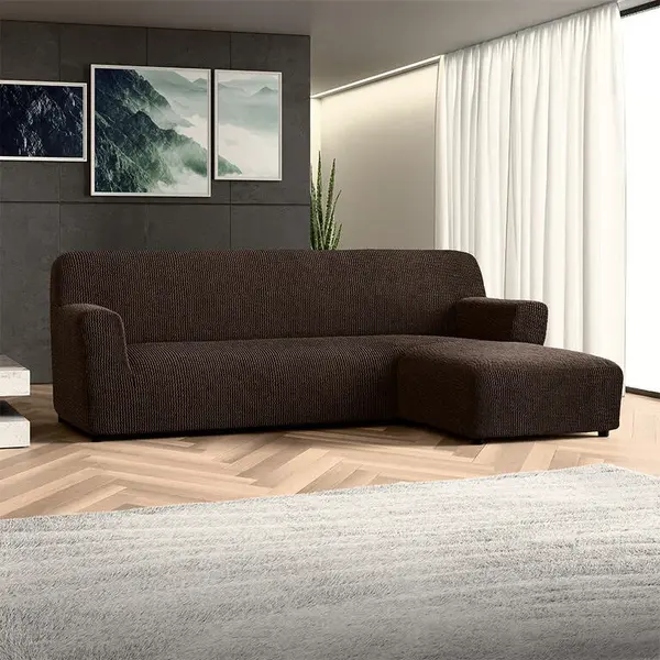 Bielastické potahy COSTINA tabáková sedačka s otomanem vpravo (š. 170 - 300 cm)