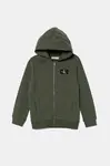Dětská bavlněná mikina Calvin Klein Jeans zelená barva, s kapucí, s aplikací, IB0IB02213