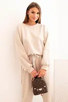 Kesi Włoski Dámský komplet máslový s volnou mikinou a kalhotami s nápisem LOVE béžový