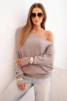 Kesi Włoski Dámský asymetrický viskózový svetr typu netopýr cappuccino