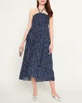 Resti Navy blue ladies midi dress with polka dots - Clothing