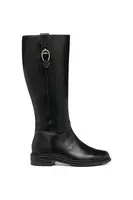 Kožené kozačky Geox D WALK PLEASURE dámské, černá barva, na plochém podpatku, D46TGD 00043 C9999