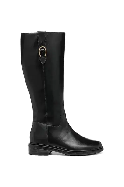 Kožené kozačky Geox D WALK PLEASURE dámské, černá barva, na plochém podpatku, D46TGD 00043 C9999