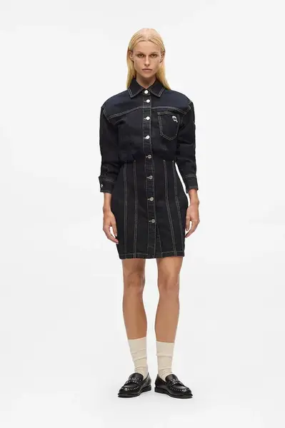 Džínové šaty Karl Lagerfeld IKON tmavomodrá barva, mini, A4W13019