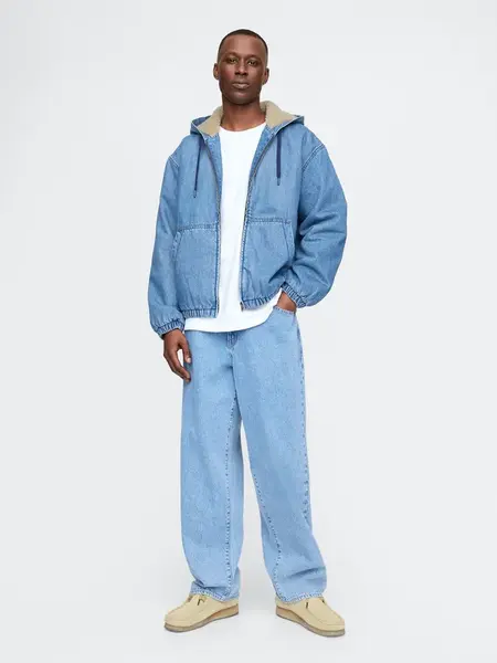 GAP Džínová oversize sherpa mikina - Pánské