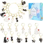 24Pcs 12 Styles Cat Alloy Enamel Pendant Locking Stitch Markers