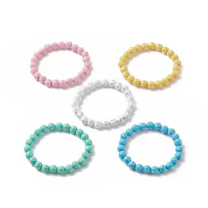 Acrylic Round with Cross Beaded Stretch Bracelet for Kids