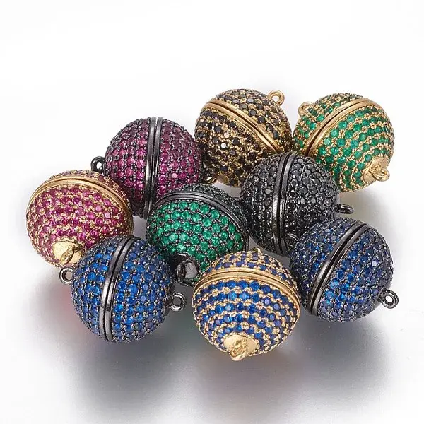 Brass Micro Pave Cubic Zirconia Magnetic Clasps with Loops