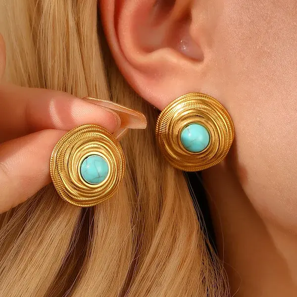 304 Stainless Steel Synthetic Turquoise Stud Earrings