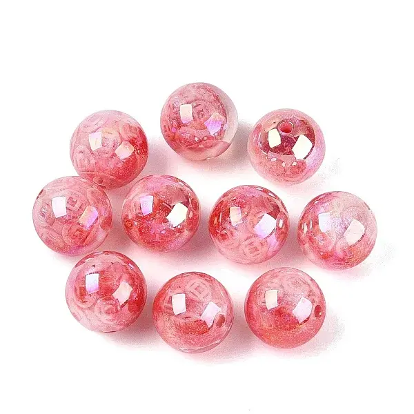 UV Plating Round with Coin Pattern Transparent Resin Beads