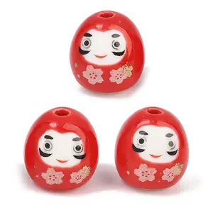 Cute Hand Painted Mini Daruma Porcelain Beads