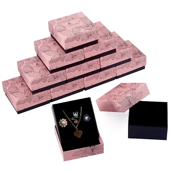 12Pcs Flower Print Cardboard Paper Jewelry Storage Boxes